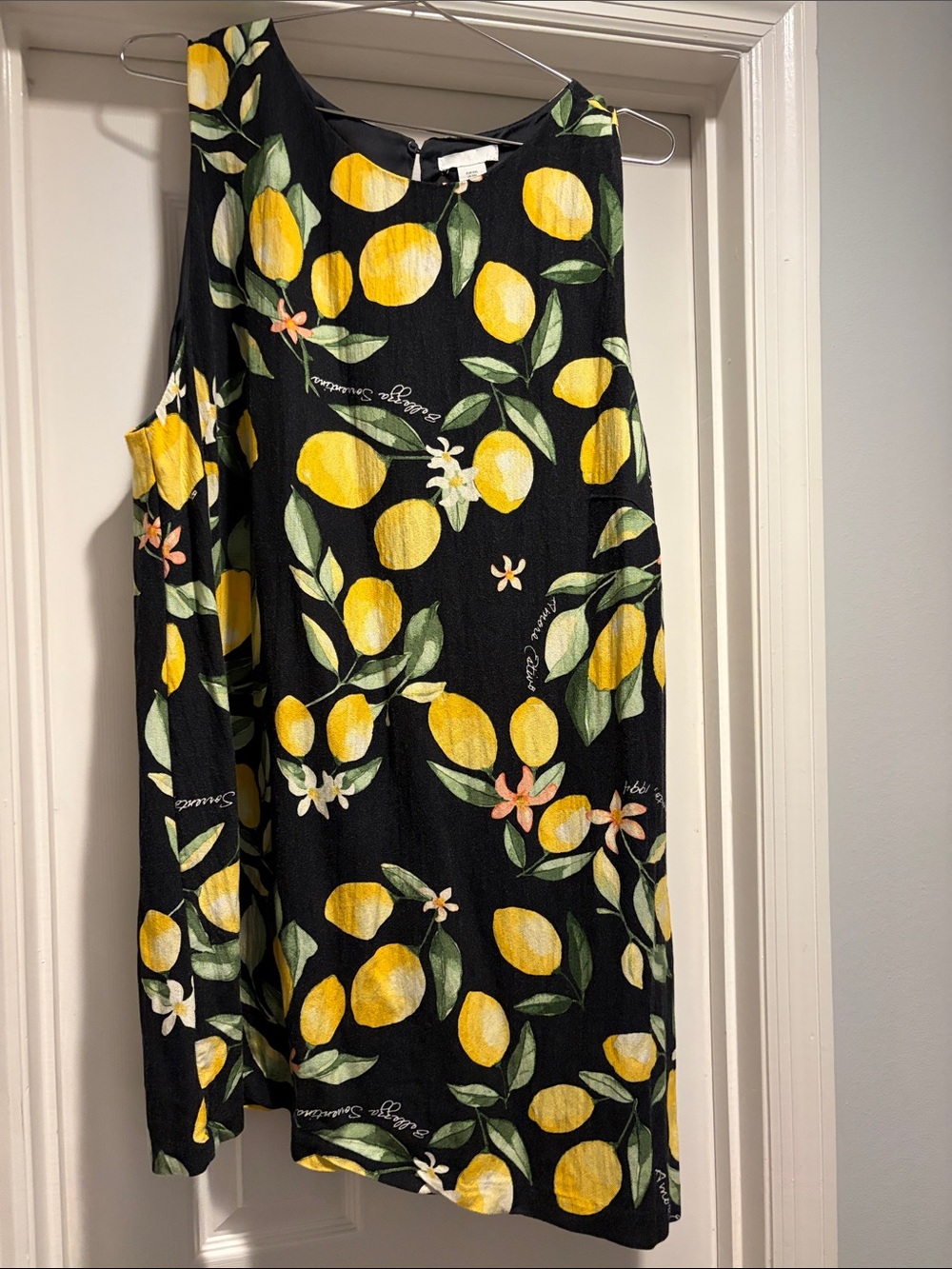 H&M Black Dress with Yellow Lemon and Green Leaf Print
